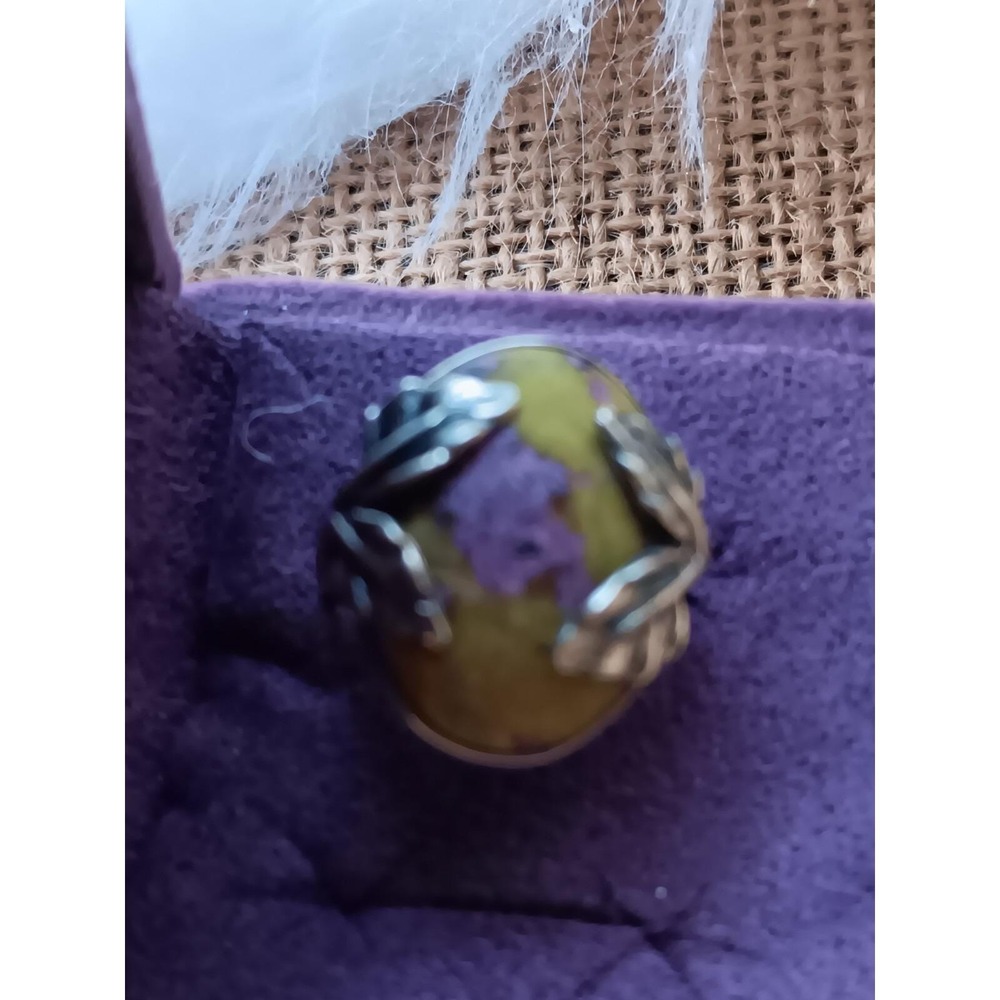 925 Sterling Silver Rare Oval Stichtite + Serpentine Ring Size 7 & Palm Stone - Picture 8 of 12